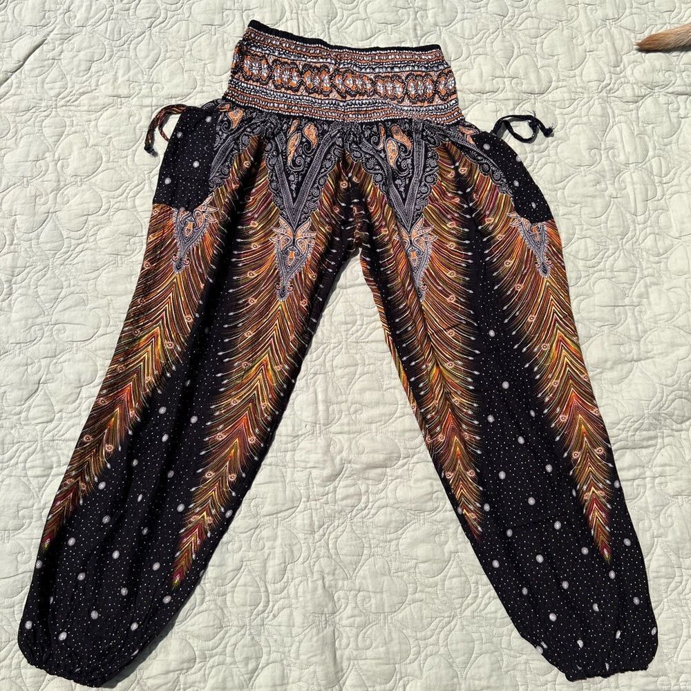 Bohemian Black and Orange Women's Harem Pants